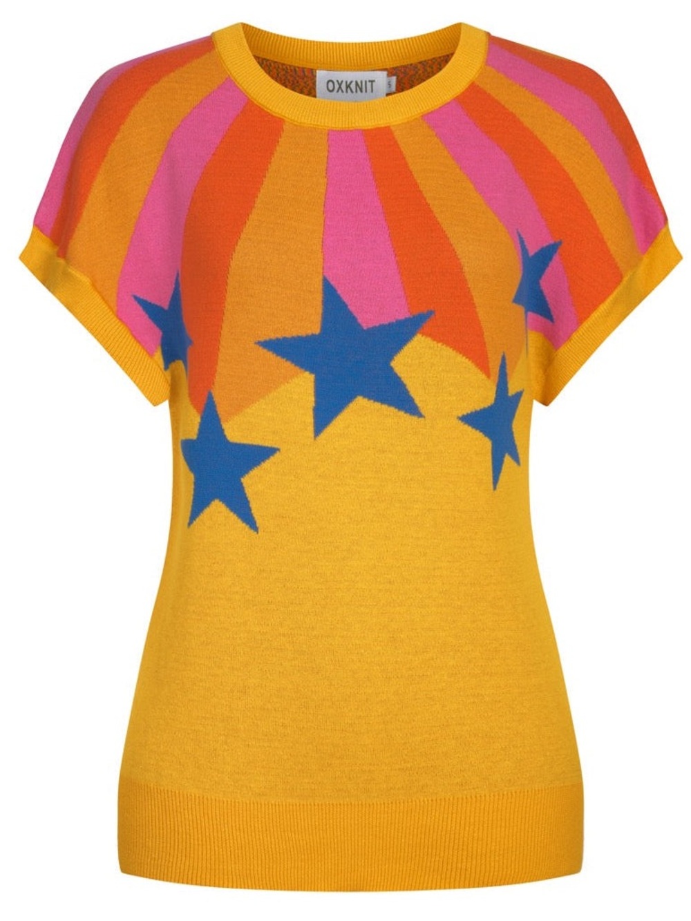 OXKNIT WOMEN'S YELLOW VINTAGE STAR ART JACQUARD KNIT T-SHIRT - Picture 1 of 7